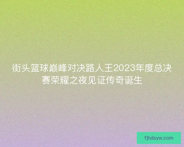 街头篮球巅峰对决路人王2023年度总决赛荣耀之夜见证传奇诞生